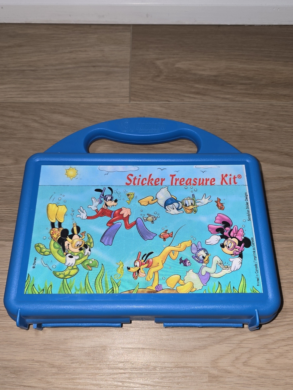 Vintage Sandylion Disney Sticker Treasure Kit Blue Plastic Case Mickey & Friends